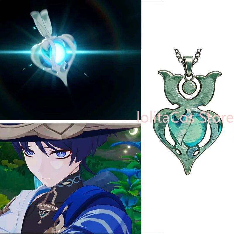 Anime Pendant Necklace - 原神インパクト放浪者メタルネックレスペンダントコスプレ小道具ロールプレイアクセサリーファッションハンギングチェーンギフト誕生日ジュエリー