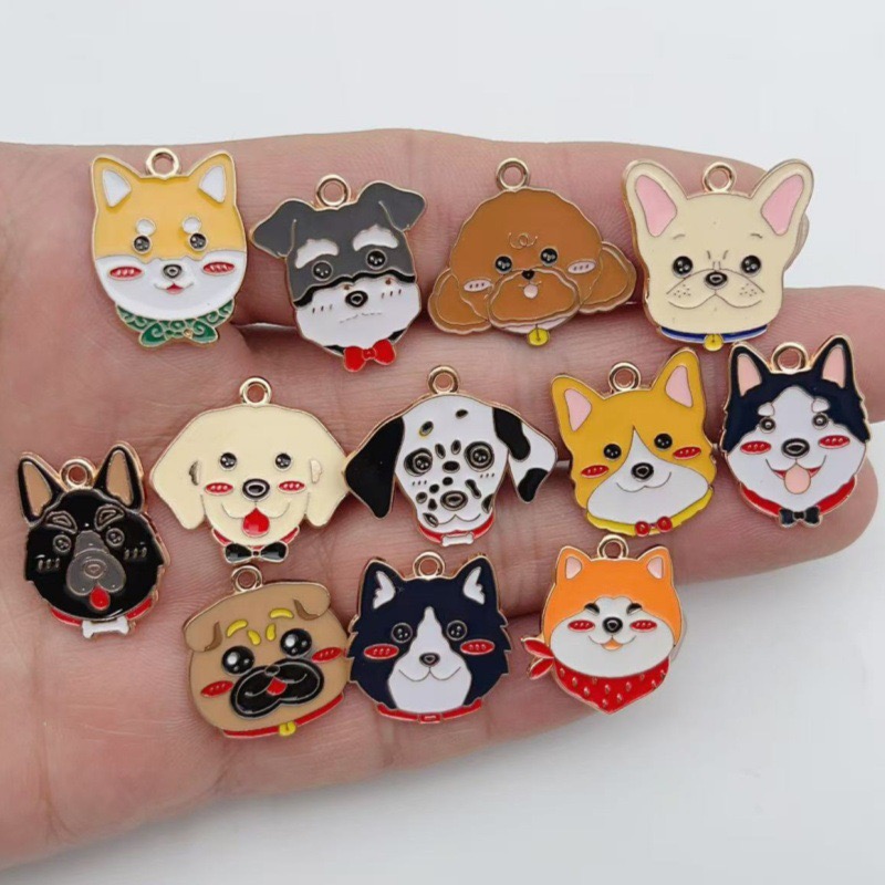 Earrings - 12個入り漫画ペット斑点犬合金オイルドロップペンダント、DIYジュエリー製作イヤリング、キーホルダーアクセサリー
