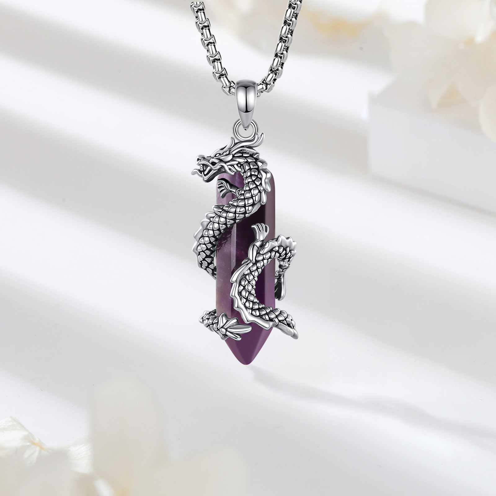 ユードラ アメジスト ドラゴン ネックレス パンク 天然クリ - Crystal Pendant Necklace Natural Stone のレビューと価格