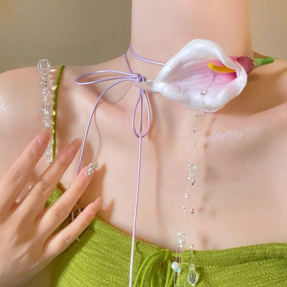 ファッション誇張オランダカイウユリビーズペンダントヴィンテー - Pearl Choker Necklace Vintage のレビューと価格